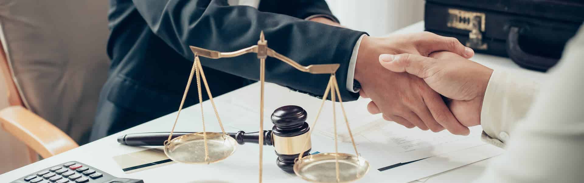 Handshake, Scales, Judges Hammer, Agreement Businessman Shaking Hands