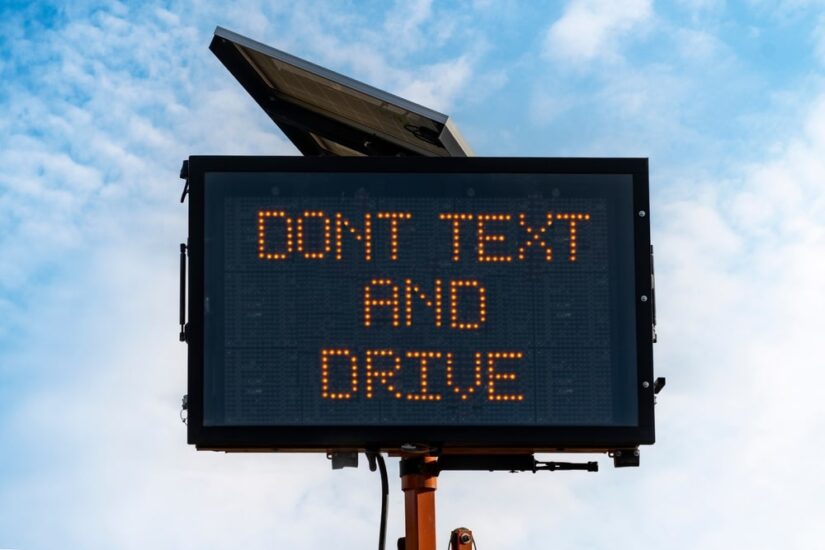 Road Sign Warning People To Not Text And Drive