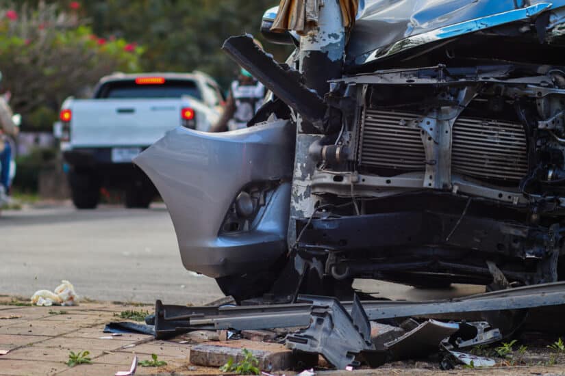 Damaged truck and vehicle after a serious roadway collision, illustrating a case handled by a Santa Barbara truck accident attorney.