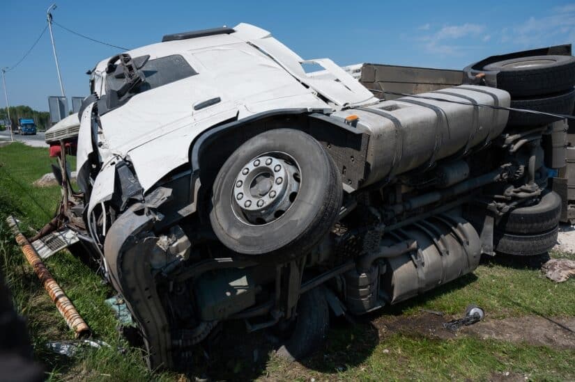 Overturned semi truck after a severe roadway crash, representing cases handled by a Santa Barbara truck accident attorney.